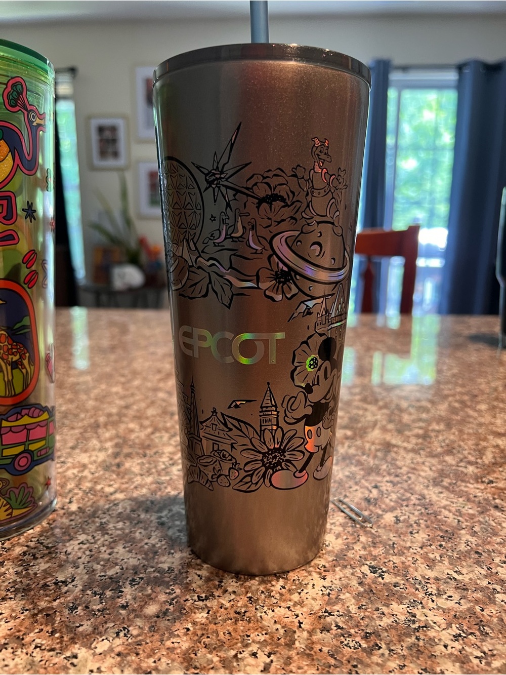 Starbucks Epcot Metallic Brown Tumbler with Black Floral Graphics